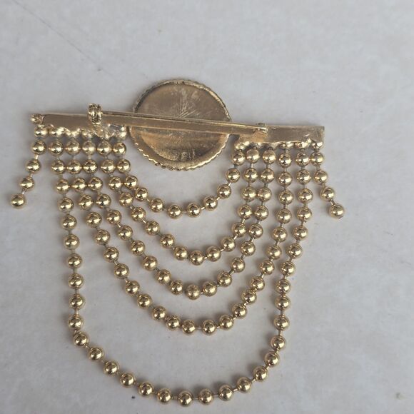 Vintage ST JOHN Button Drop Gold Chain Pin Brooch RARE 1980s - Picture 3 of 7